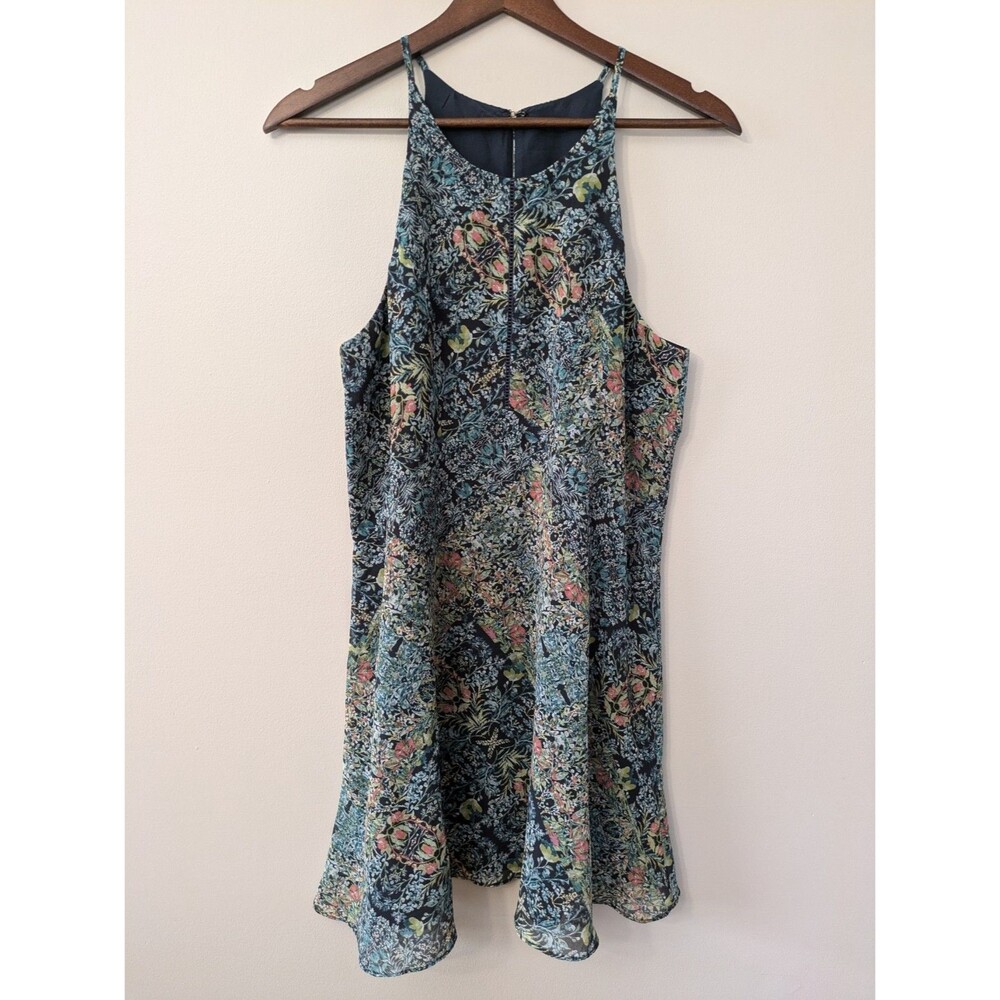 BCBGeneration Mini Babydoll Dress Flowy Mint Tea Halter Floral Tropical Small